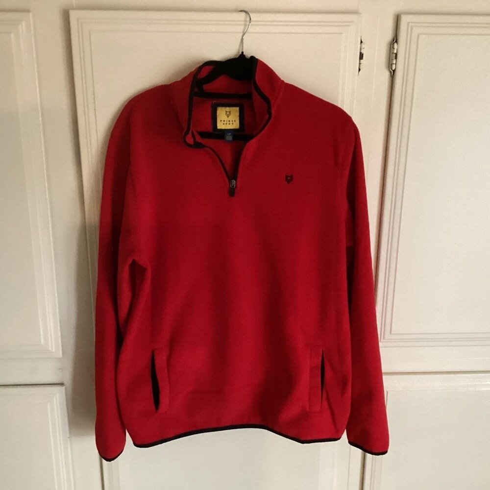 Prince & Fox 1/4 Zip Mock Neck Fleece Sweatshirt Red Men’s Large